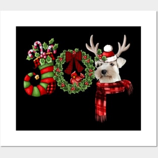 Christmas Joy Dwarf Stocking Reindeer Miniature Schnauzer Posters and Art